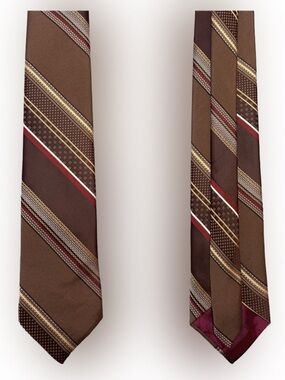 Vintage Men's Brown Striped Silk Tie - Unbranded